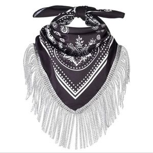 Rhinestone Fringe Bandana in Black